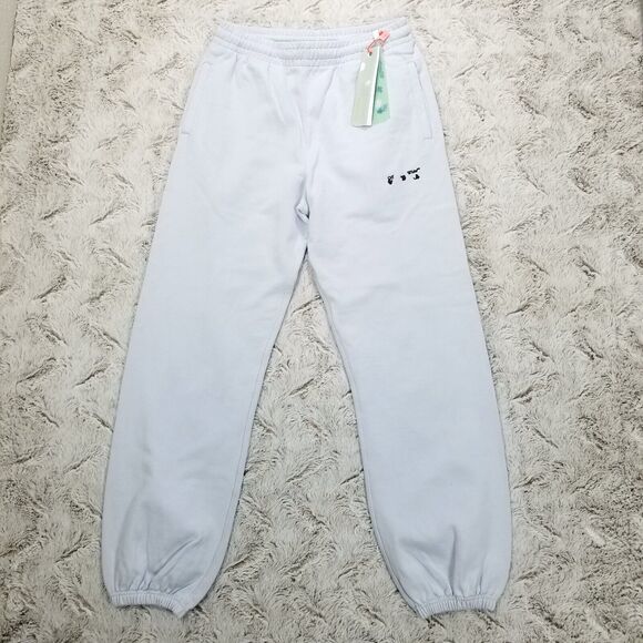 Off-White Mens L Signature Pony Fleece Jogger Sweatpants Blue New
